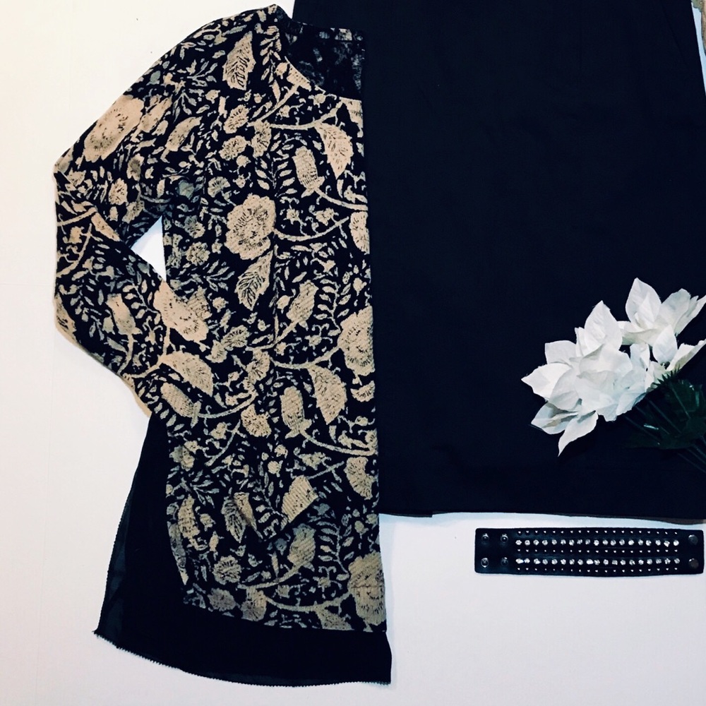 Lucky Brand tan and black career style blouse